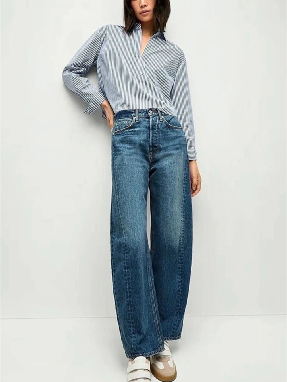 Veronica Beard Ryder Saddle Ankle High Rise Wide Leg Jeans in Blue Waist 27